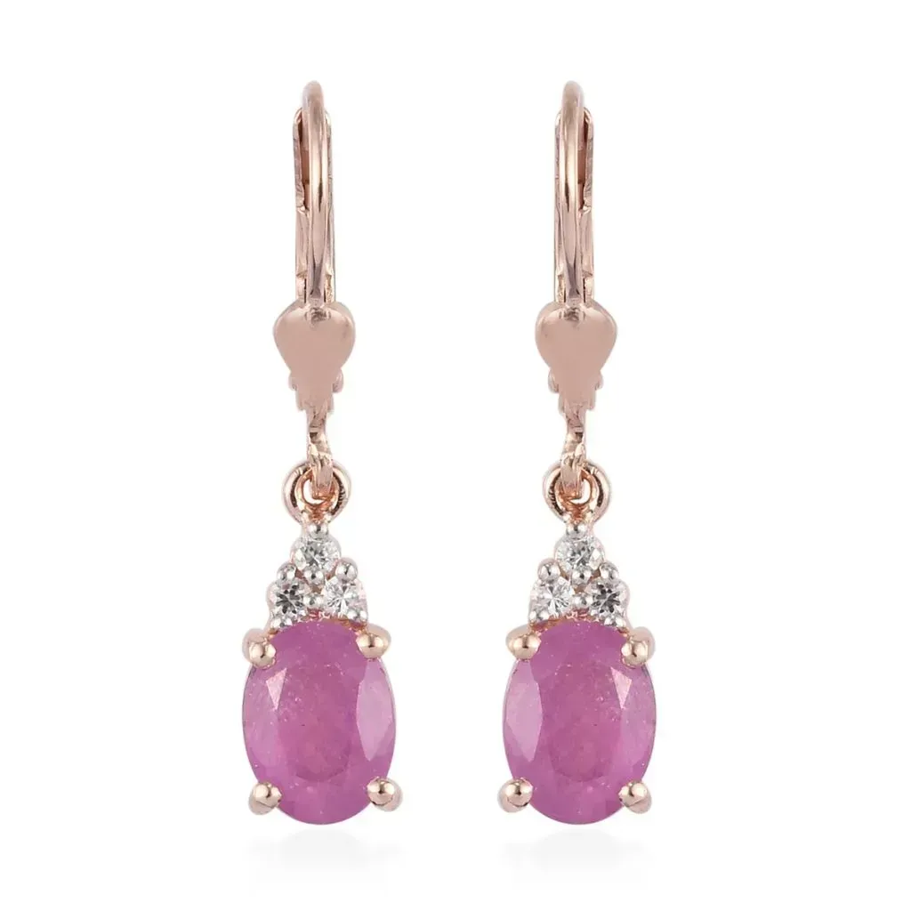 Ilakaka Hot Pink Sapphire and Zircon Earrings in Vermeil Rose Gold Over Sterling Silver