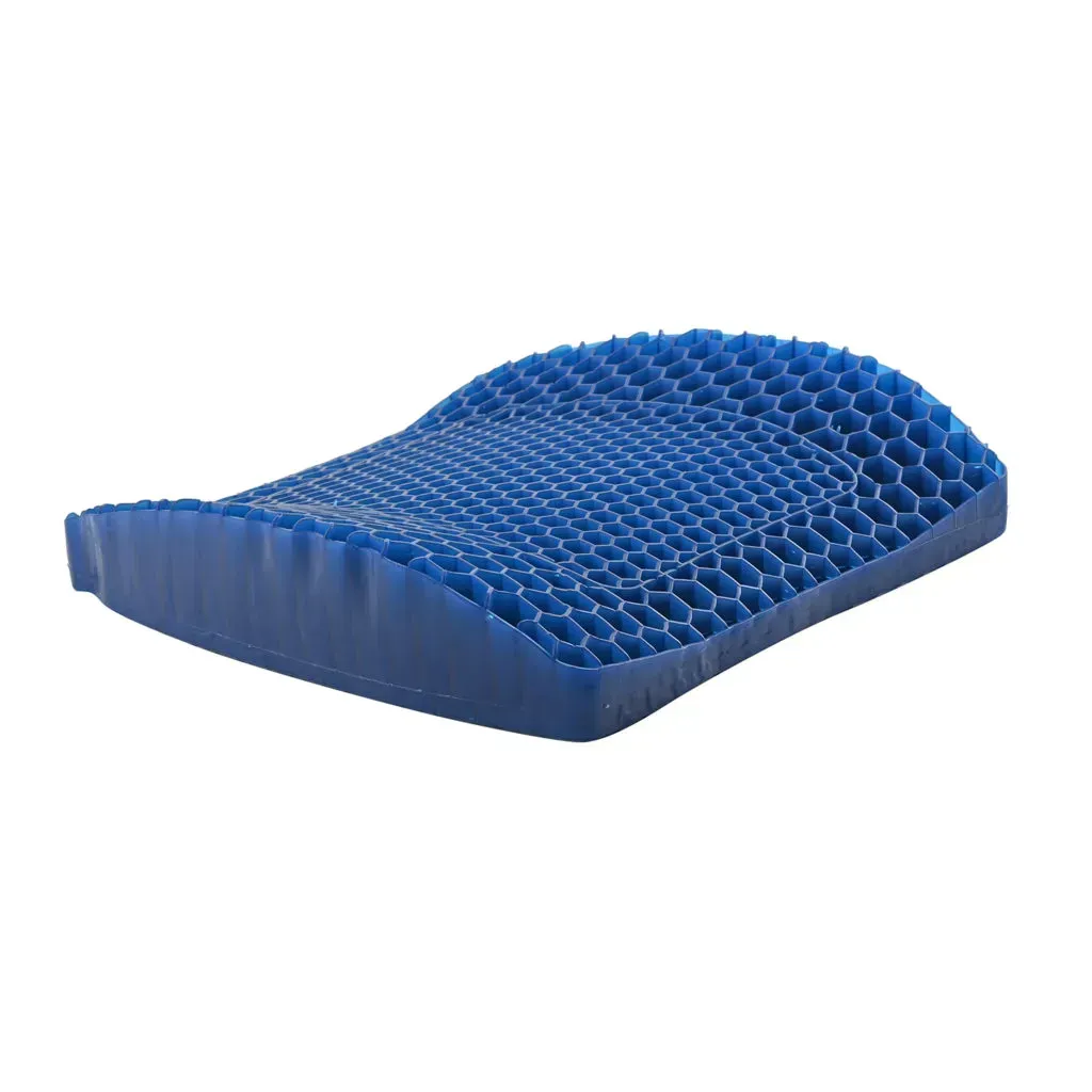 Blue honeycomb pattern cushion.