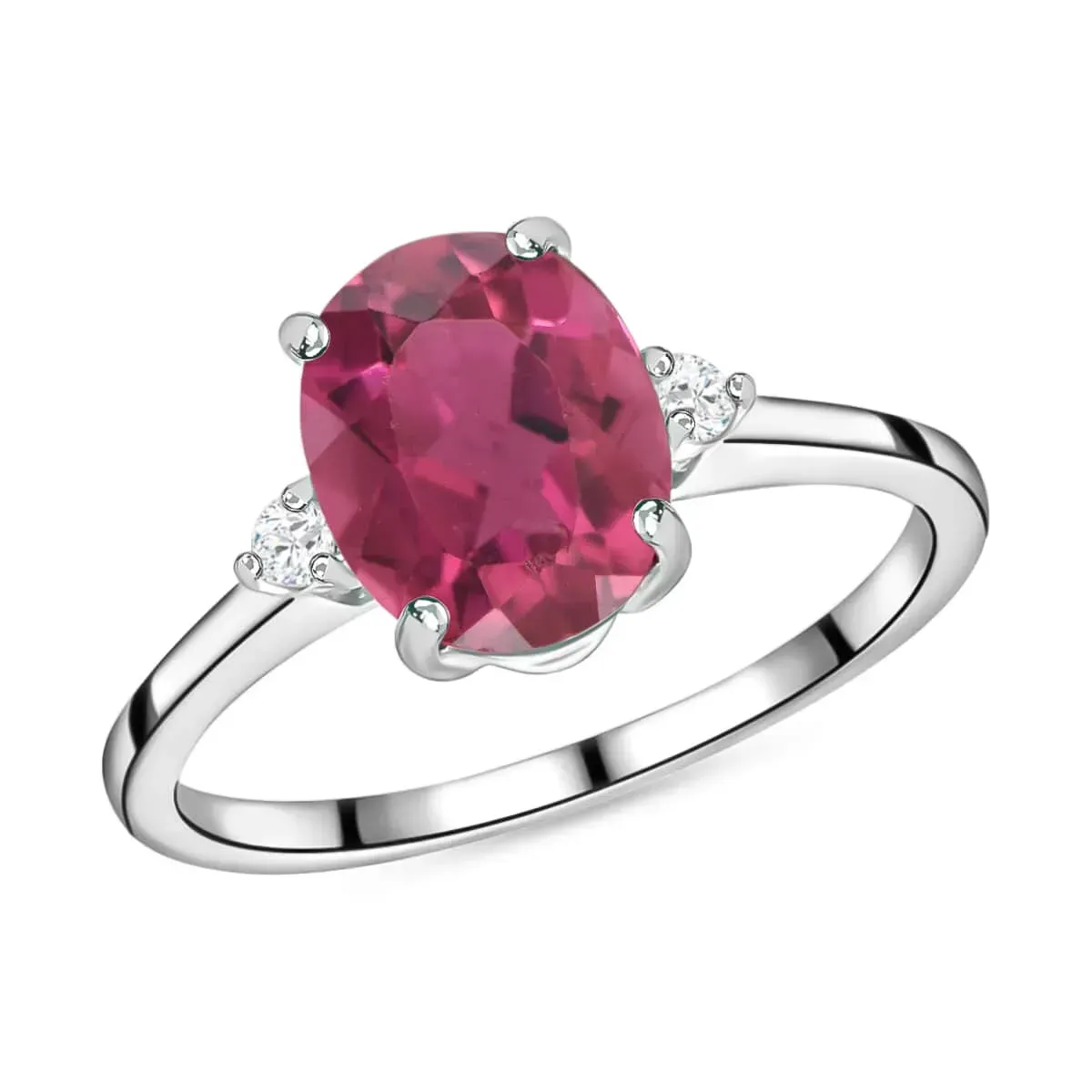 Luxoro 14K White Gold Premium Ouro Fino Rubellite and G-H I1-I2 Diamond Ring 4 Grams 2.50 ctw