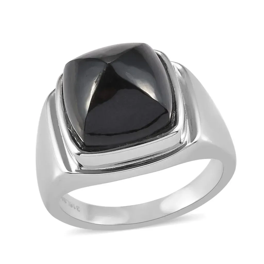 California Black Jade Men's Ring in Stainless Steel 14.20 ctw