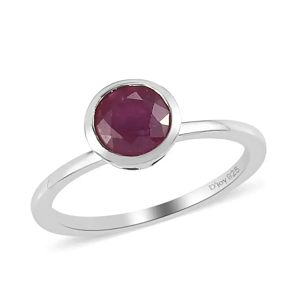 Niassa Ruby Solitaire Ring in Platinum Over Sterling Silver 1.25 ctw