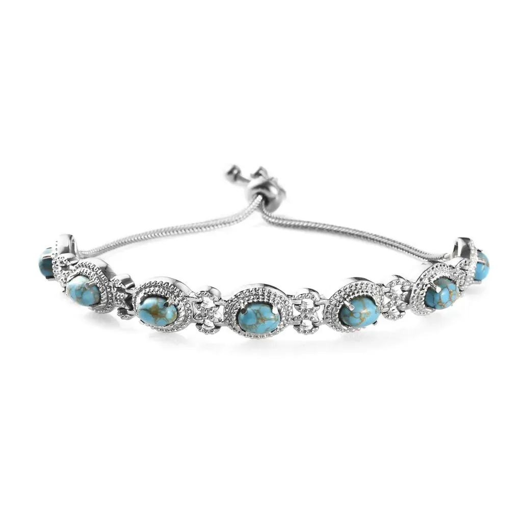 Mojave Blue Turquoise Bolo Bracelet in Stainless Steel 6.00 ctw