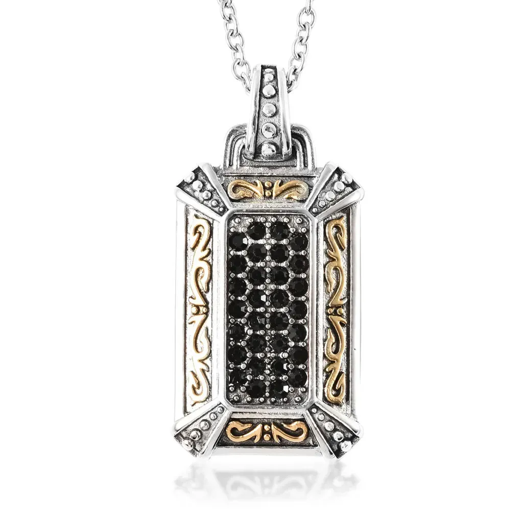 Black Austrian Crystal Men's Pendant Necklace 24 Inches in Stainless Steel