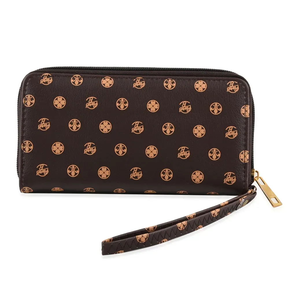 Brown Floral Pattern Faux Leather Assorted Ladies Wallet (9"x8.5")