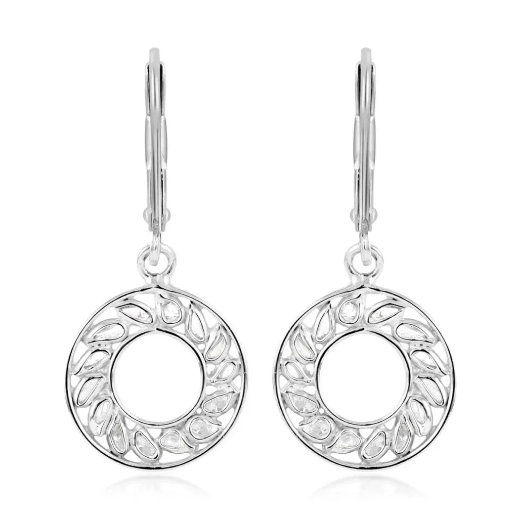 Polki Diamond Lever Back Round Earrings in Sterling Silver 0.25 ctw