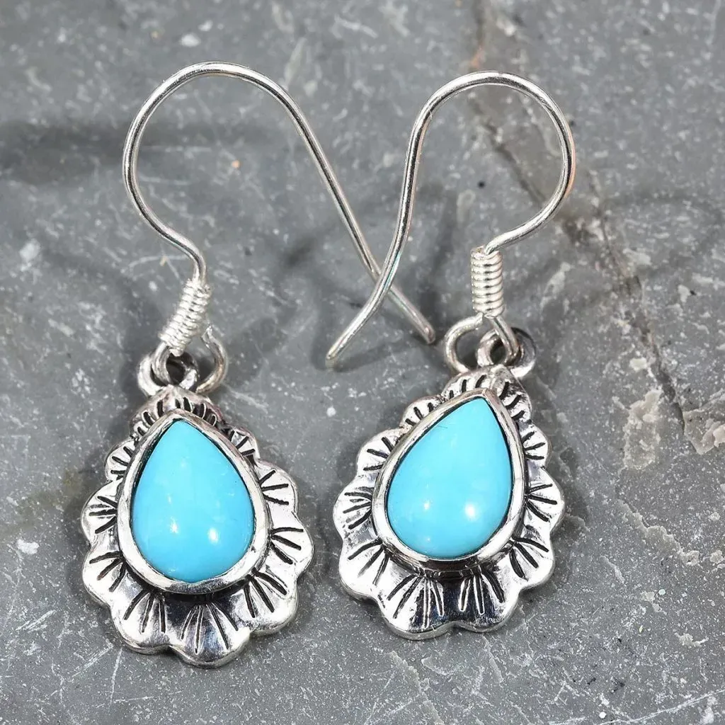 Arizona Sleeping Beauty Turquoise Dangle Earrings in Black Oxidized Sterling Silver