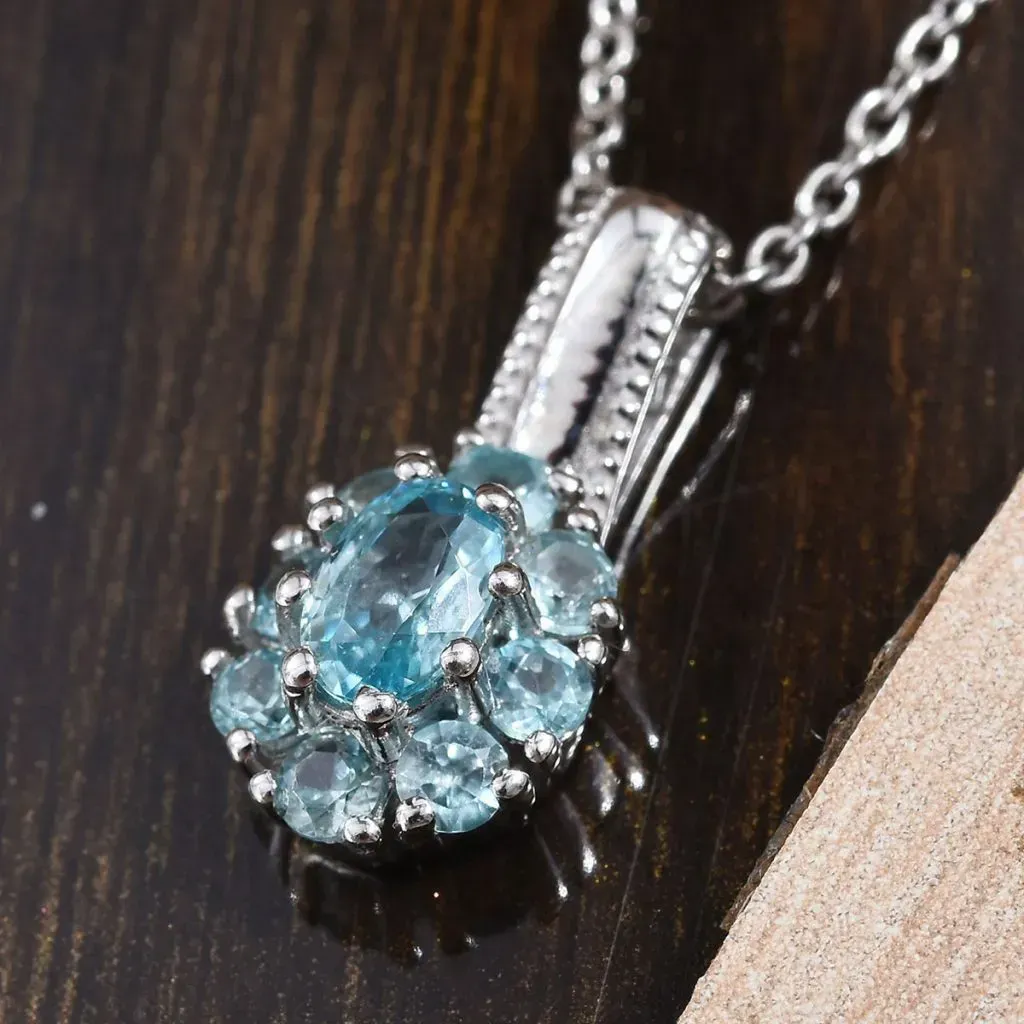 Cambodian Blue Zircon Pendant Necklace