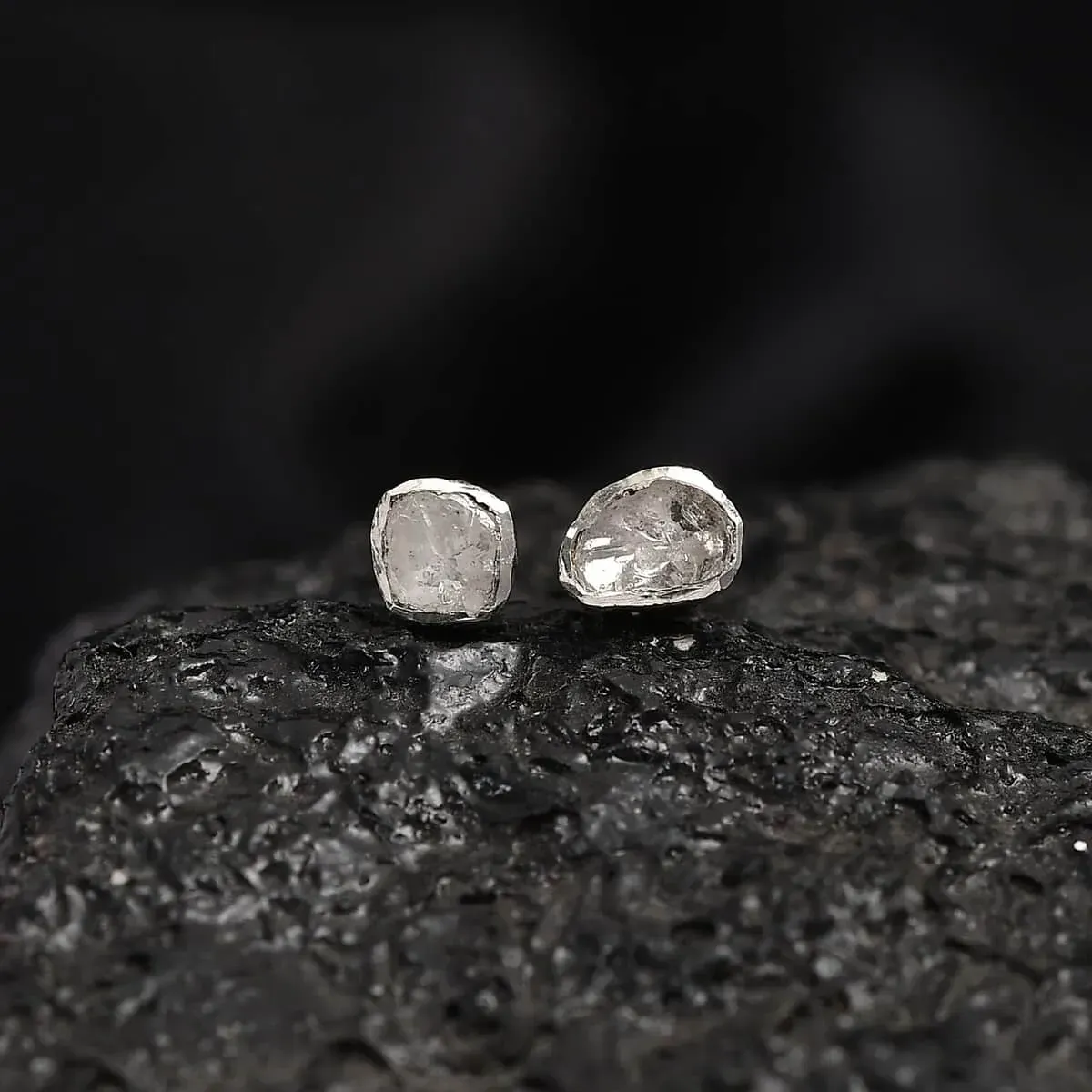 Artisan Crafted Polki Diamond Solitaire Stud Earrings in Platinum Over Sterling Silver