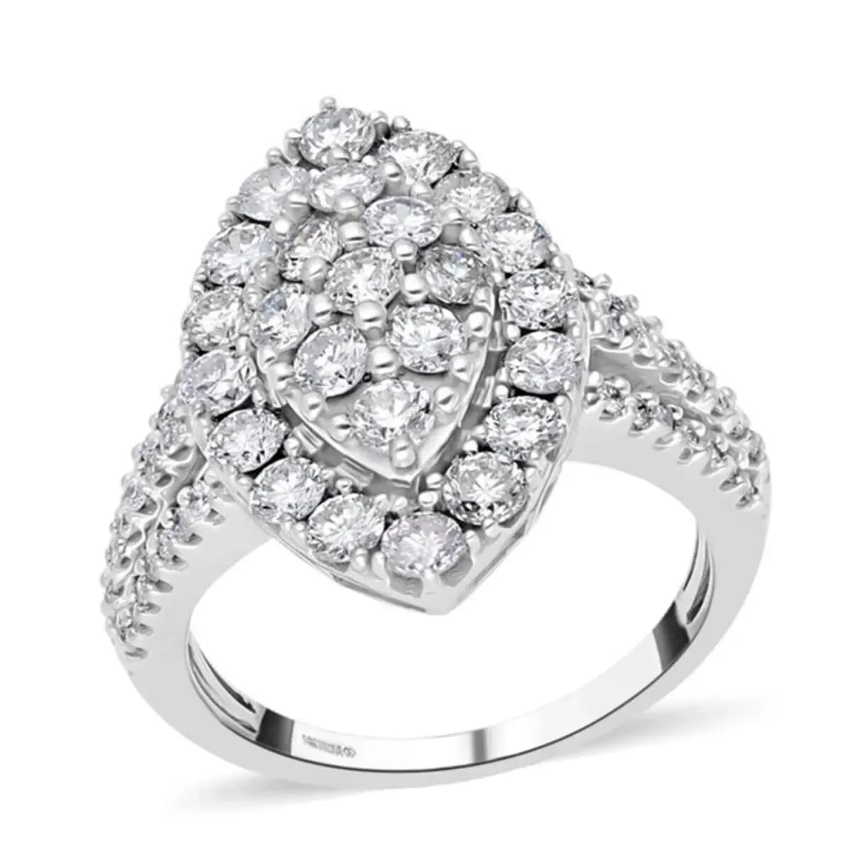14K White Gold G-H I1-I2 Diamond Cluster Marquise Ring