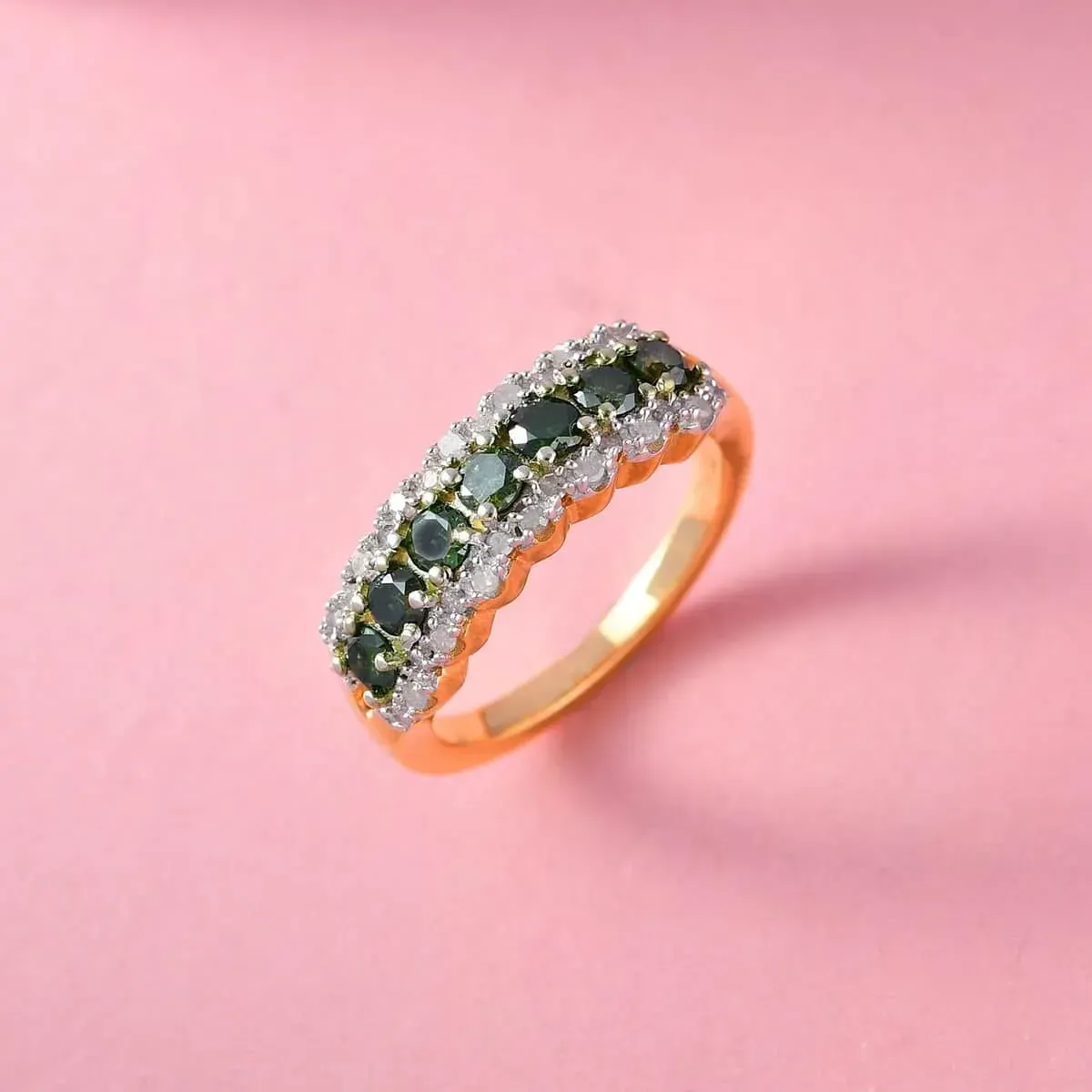 Green Diamond (IR), Diamond Ring in Vermeil Yellow Gold Over Sterling Silver