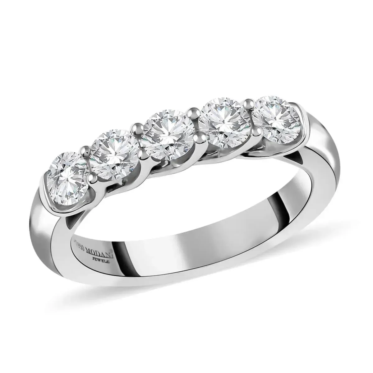 Modani G VVS2 Natural Diamond Ring, 950 Platinum Ring, 5 Stone Ring, Wedding Band Ring