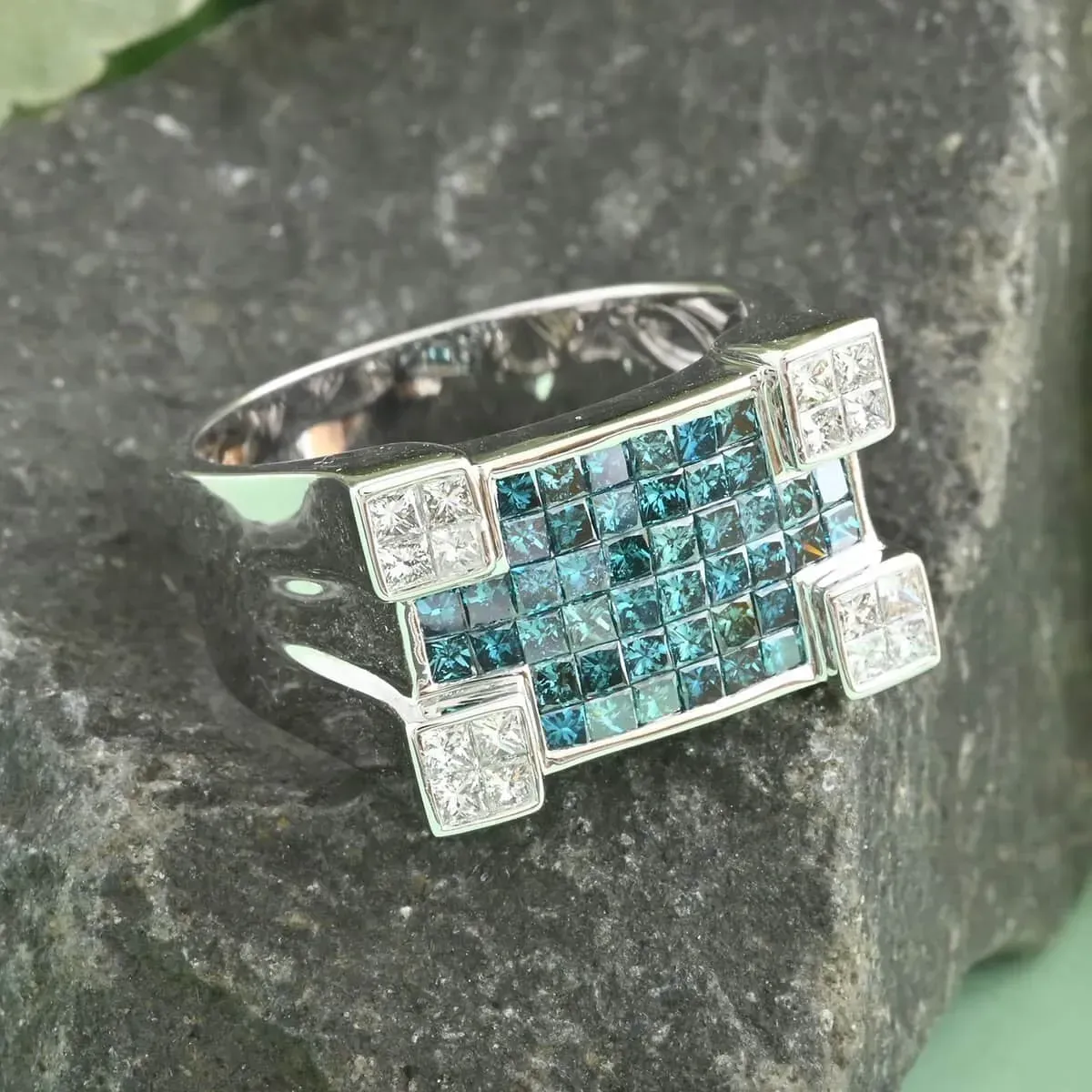 Modani 14K White Gold Blue and White Diamond Ring