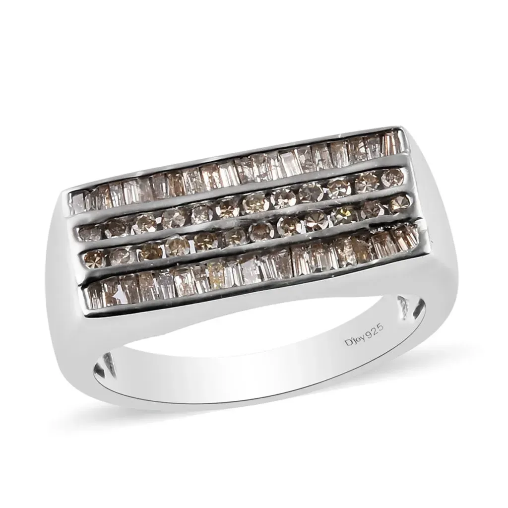 Champagne diamond men's ring in sterling silver. 