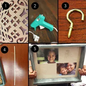 Tools for making DIY picture frame jewelry holder.