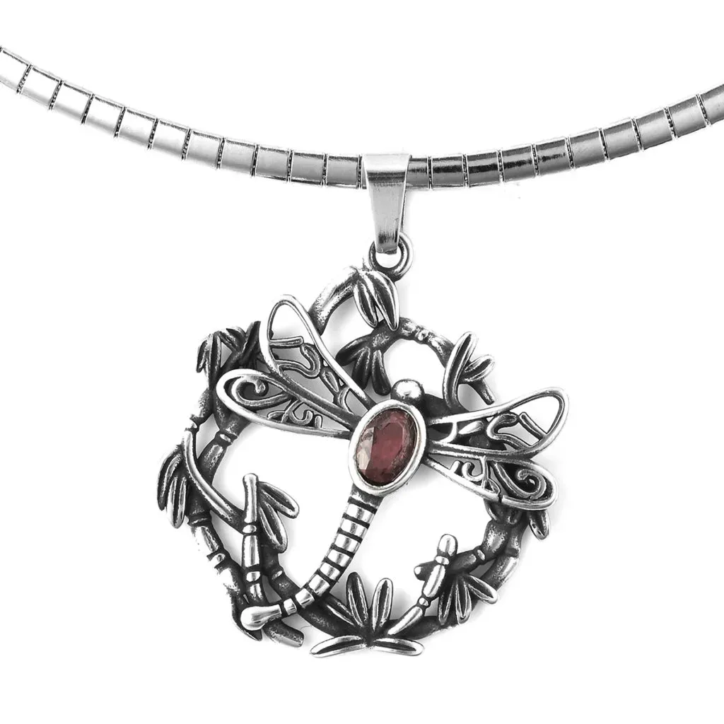 Dragonfly animal jewelry pendant in stainless steel.