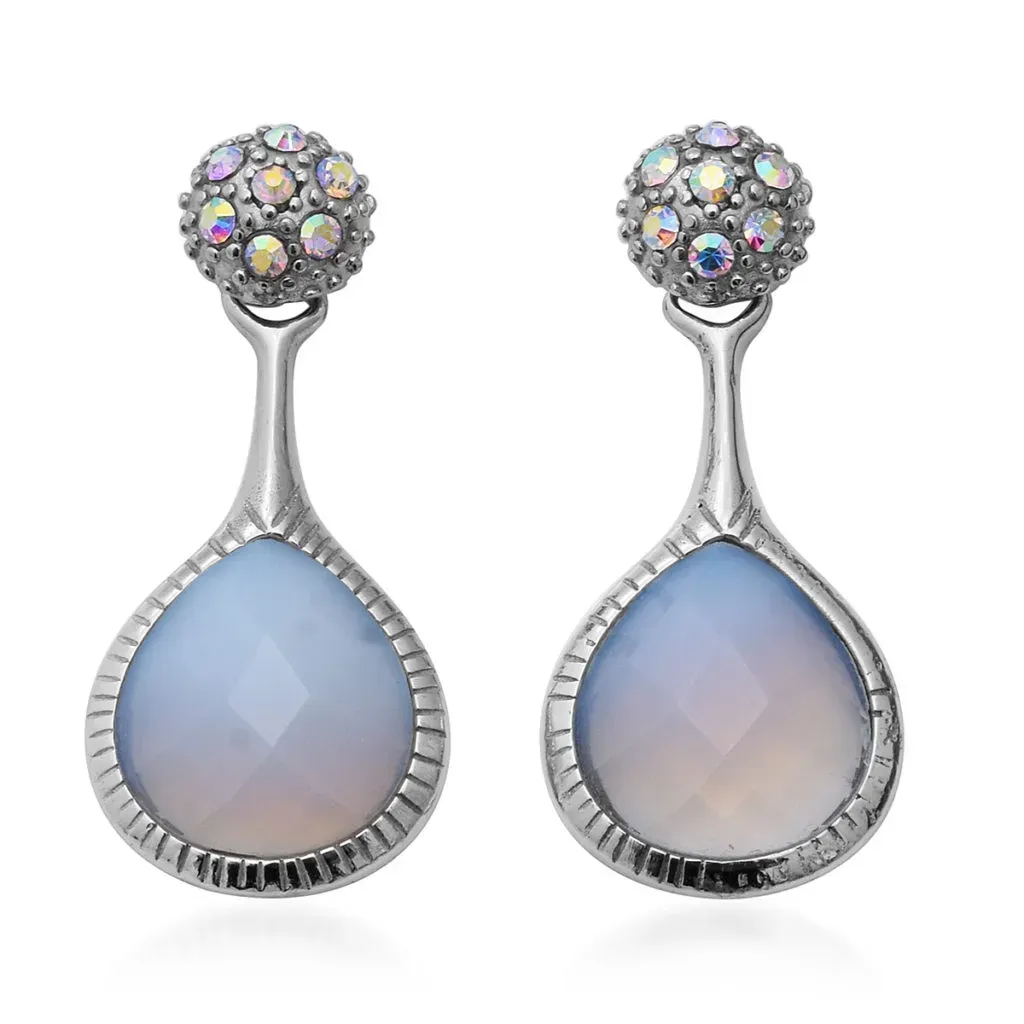 White Glass and Multi Color Austrian Crystal Earrings in Stainless Steel