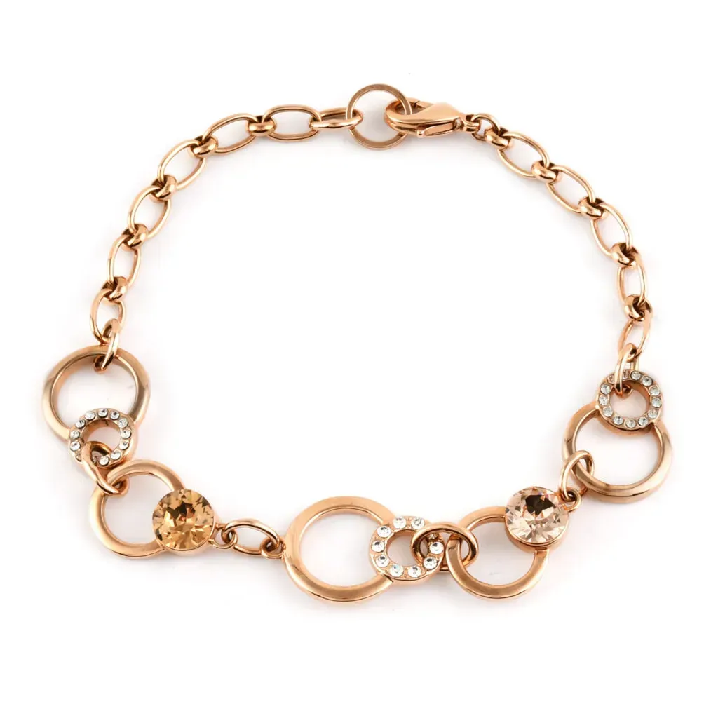 Lulu Dharma Champagne & Chocolate Crystal Bracelet (8.50 In) in Rosetone