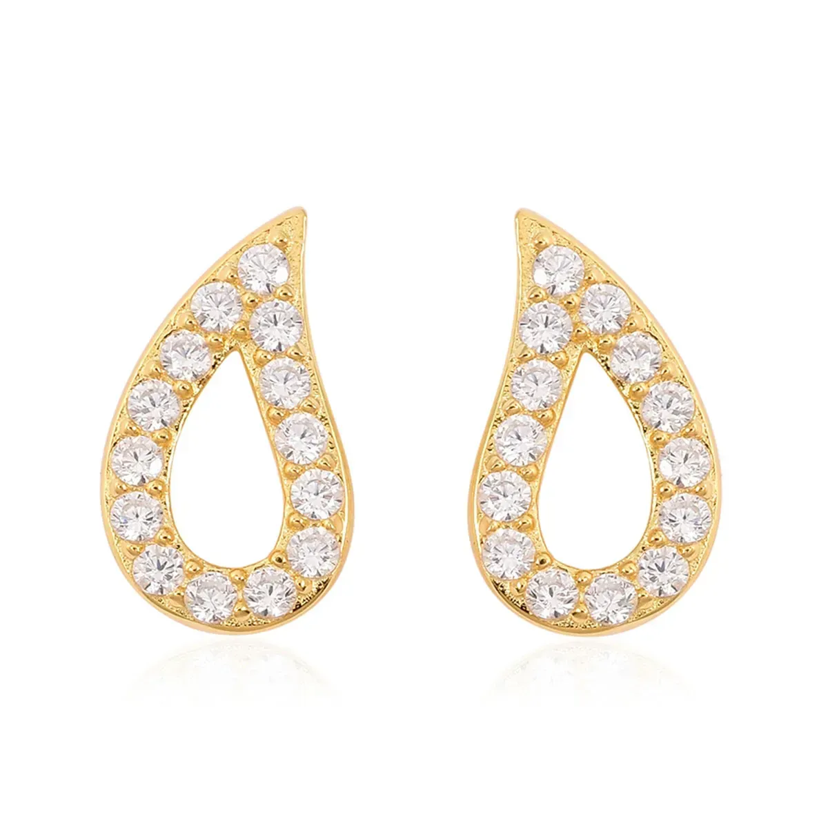 14k yellow gold raindrop earrings with simulated diamond accents.
