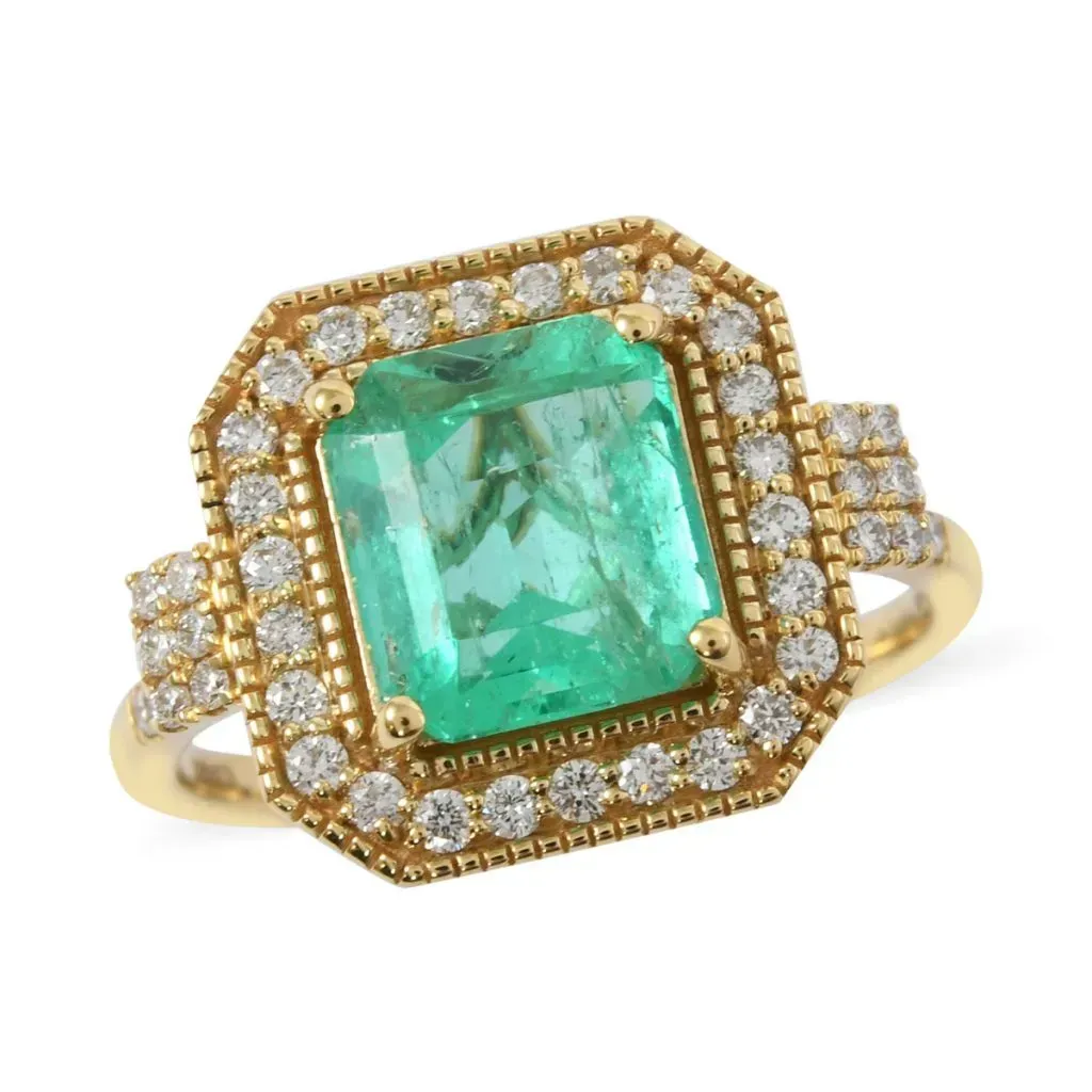 ILIANA AAA Premium Boyaca Colombian Emerald, Diamond (G-H, SI) (0.42 ct) Ring in 18K Yellow Gold