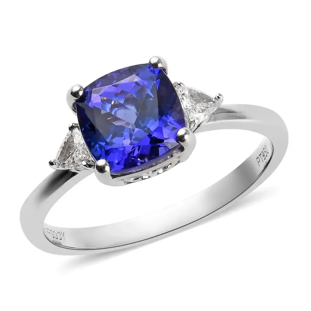 RHAPSODY 950 Platinum AAAA Tanzanite and E-F VS1 Diamond Ring 4.30 Grams 2.85 ctw