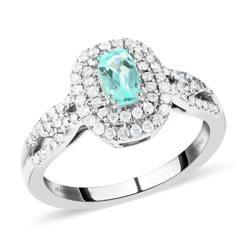 RHAPSODY 950 Platinum AAAA Paraiba Tourmaline and E-F VS Diamond Ring 7.40 Grams 1.00 ctw