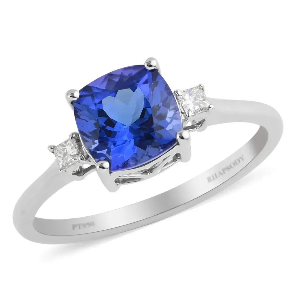 RHAPSODY 950 Platinum AAAA Tanzanite and E-F VS Diamond Solitaire Ring 4.20 Grams 2.15 ctw