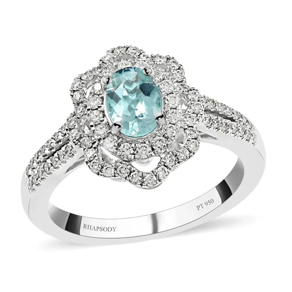 950 Platinum AAAA Paraiba Tourmaline and E-F VS Diamond Ring 6.85 Grams 1.00 ctw