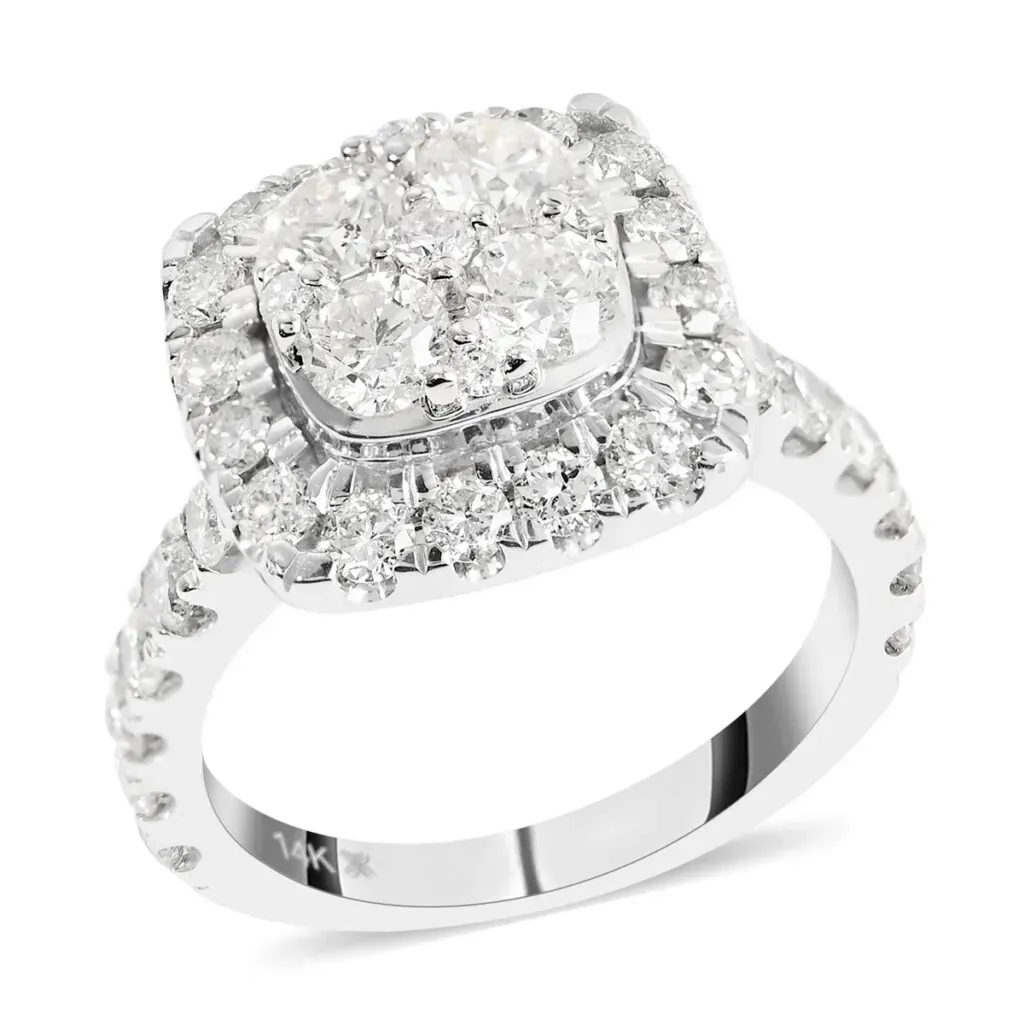 14K White Gold G SI2 Diamond Cluster Ring 7.70 Grams 2.50 ctw