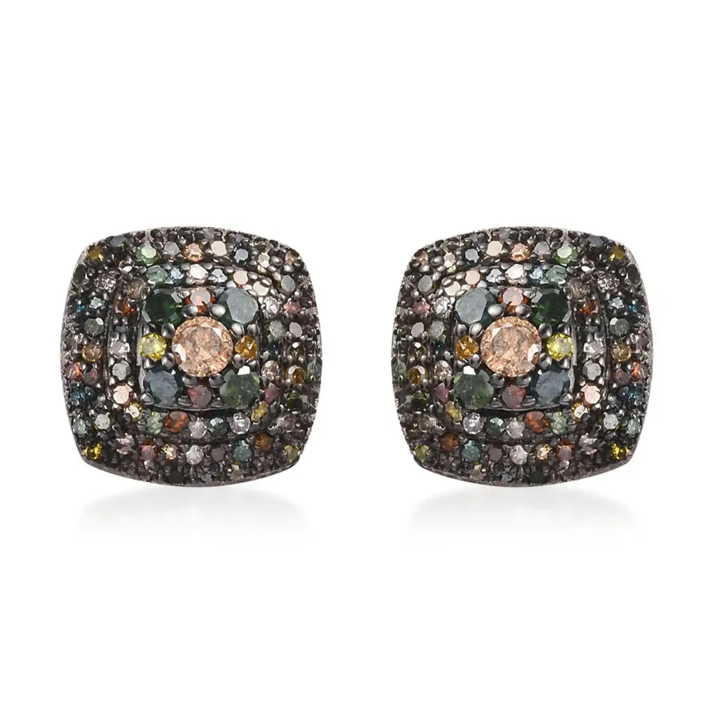 Colorful diamond stud earrings. 