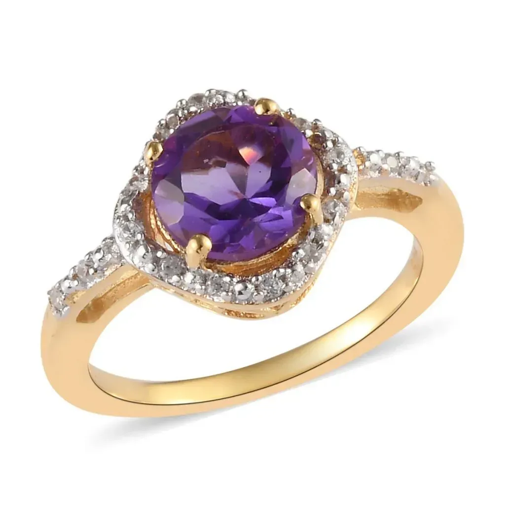 Amethyst, Zircon Birthstone Ring in Vermeil YG Over Sterling Silver