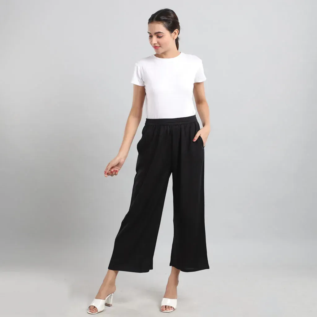 JOVIE Black Wide Leg Cropped Lounge Pant with Elastic Waistband