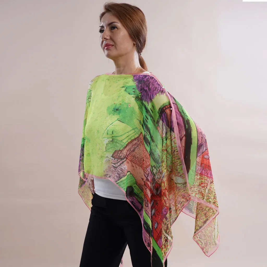 All in One Green Oil Painting Chiffon Tunic 