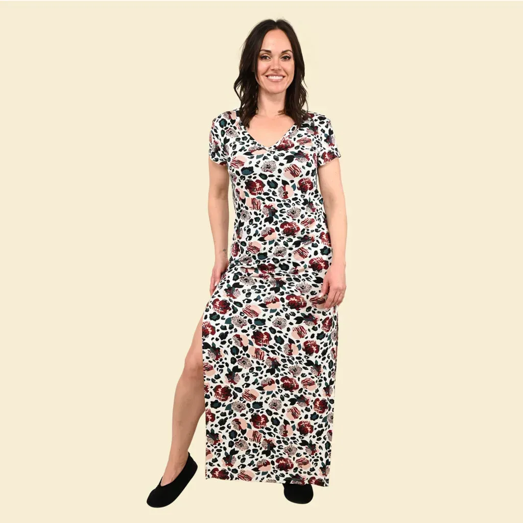 TAMSY Floral Maxi Lounge Dress with Side Vents
