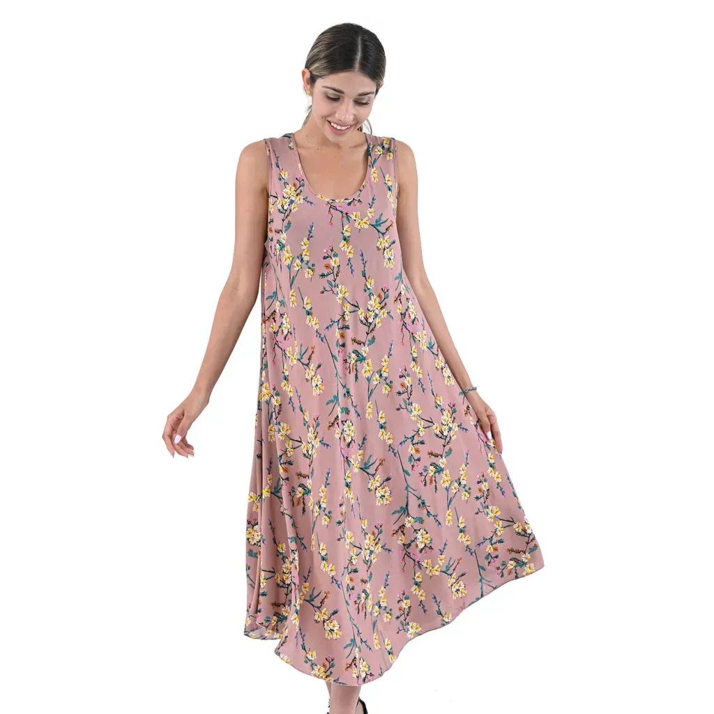 TAMSY Blush Floral Print Sleeveless A-Line Dress
