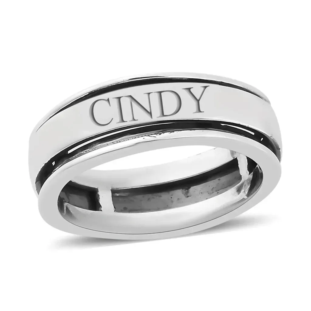 Personalized Spinner Ring in Black Oxidized Sterling Silver 5 Grams
