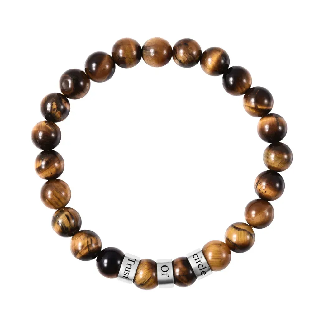 Personalized South African Yellow Tiger's Eye Beaded Stretch Bracelet in Stainless Steel 75.00 ctw