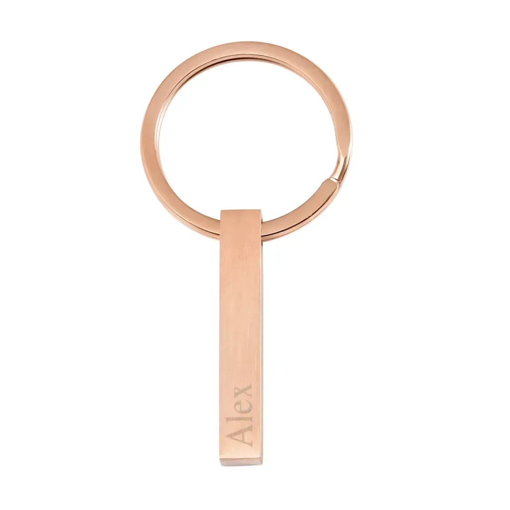 Personalized Bar Keychain in ION Plated Rose Gold Stainless Steel