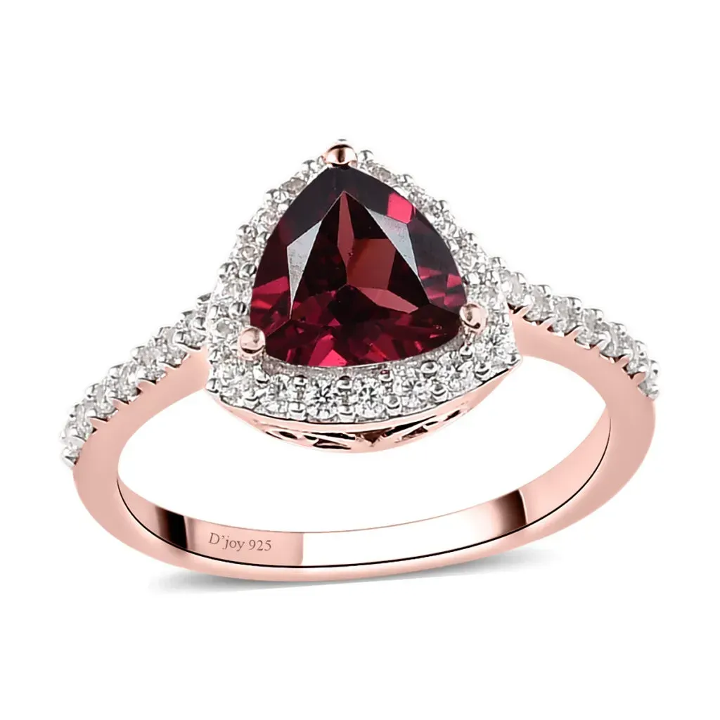 Natural Tanzanian Wine Garnet and Natural White Zircon Halo Ring in Vermeil Rose Gold Over Sterling Silver