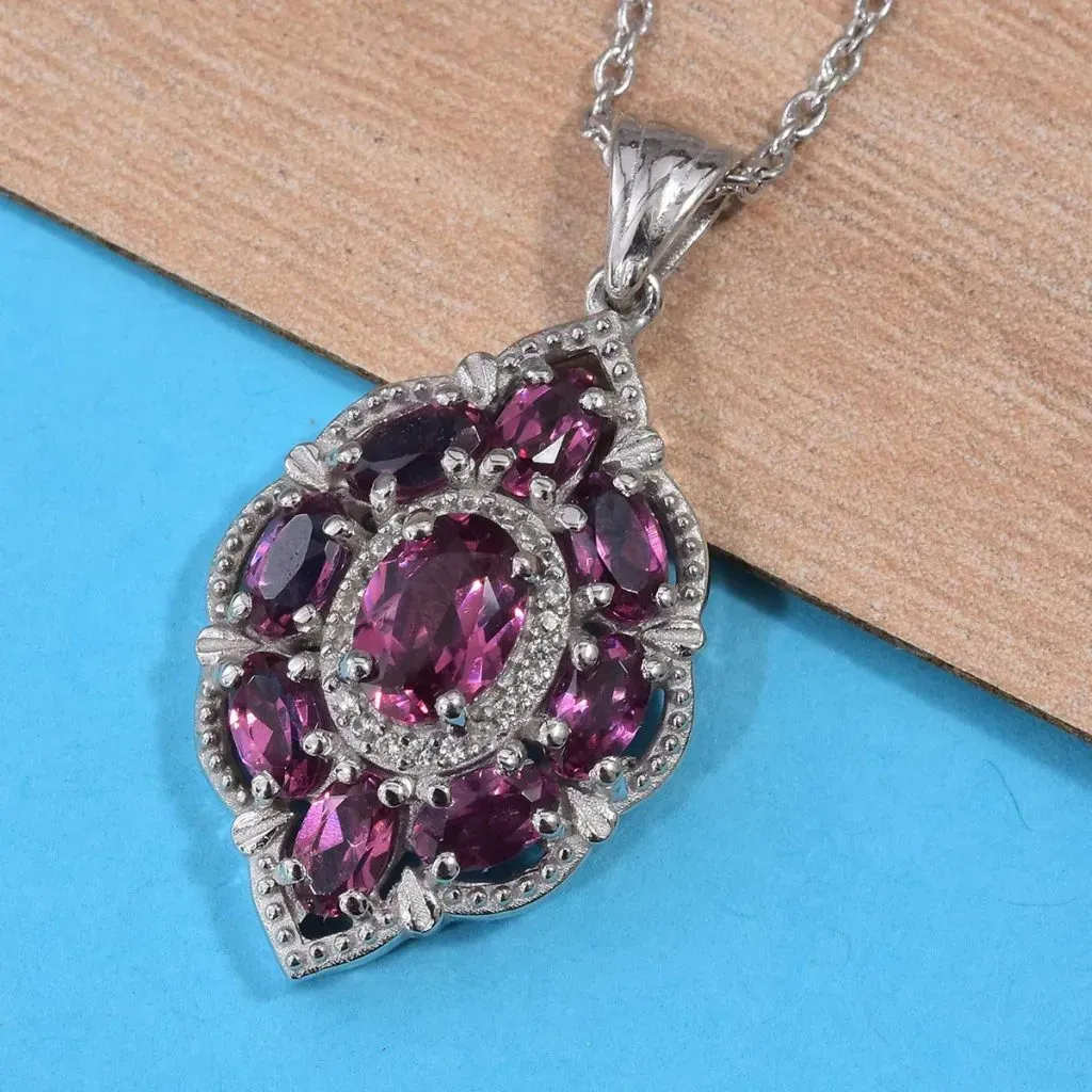 Rhodolite garnet in sterling silver pendant.