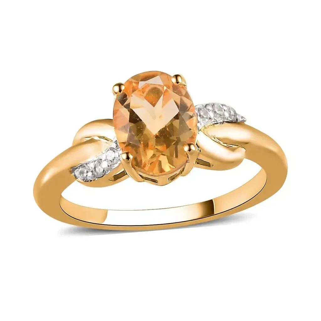 Brazilian Citrine Ring in 14K Yellow Gold Plated Sterling Silver| White Zircon Classic Rings For Women