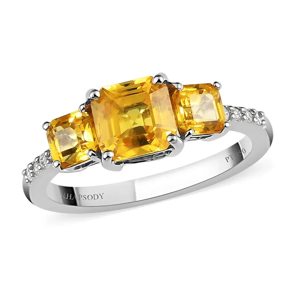 Rhapsody 950 Platinum AAAA Madagascar Yellow Sapphire and E-F VS Diamond 3 Stone Ring