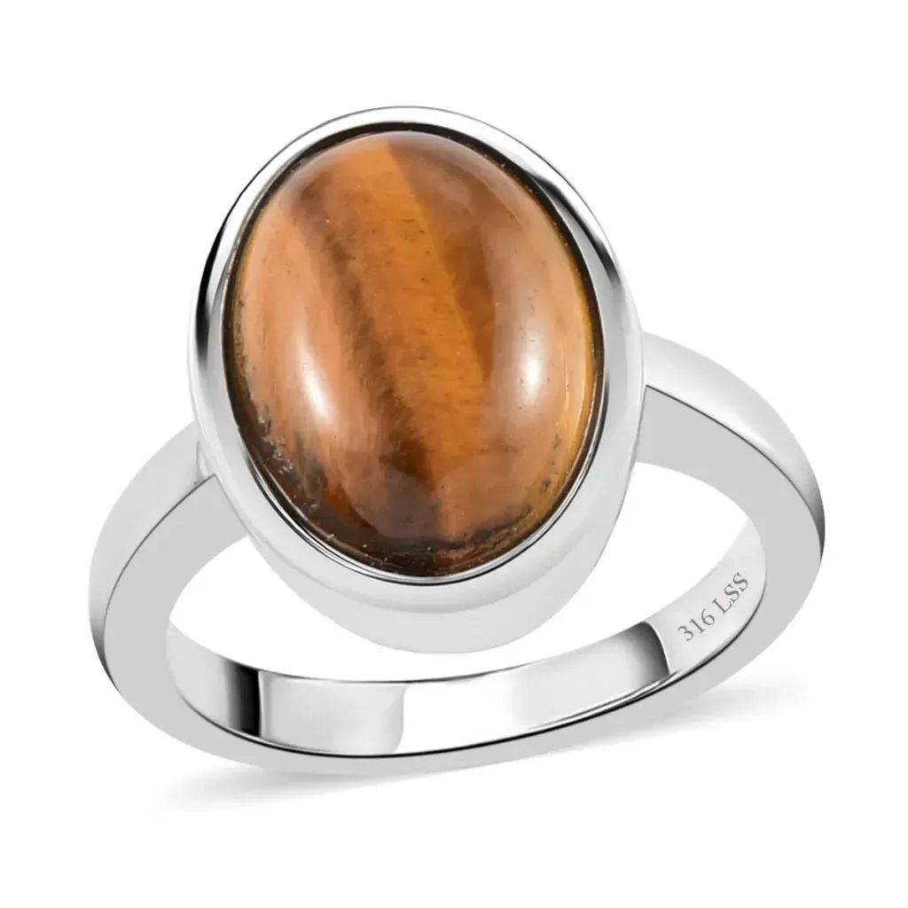 South African Tiger's Eye Saddle Ring in Stainless Steel 