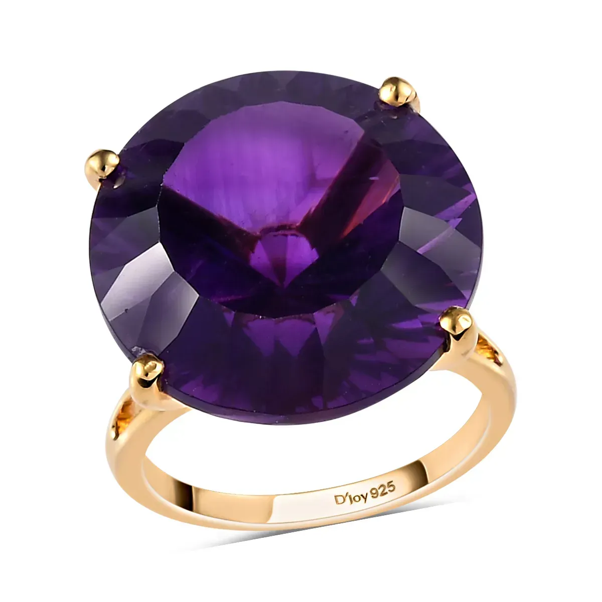Concave Cut Premium Amethyst Solitaire Ring in Vermeil Yellow Gold Over Sterling Silver