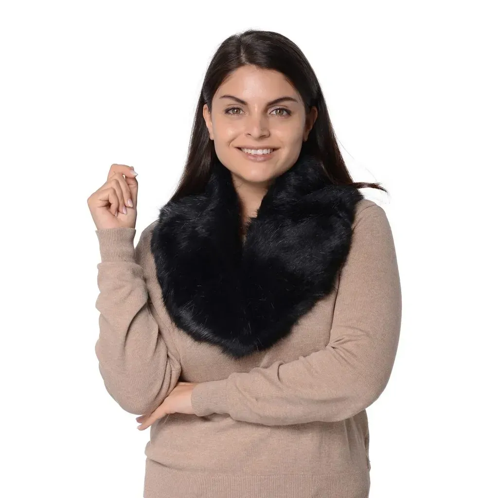 Black Polyester Faux Fur Infinity Scarf