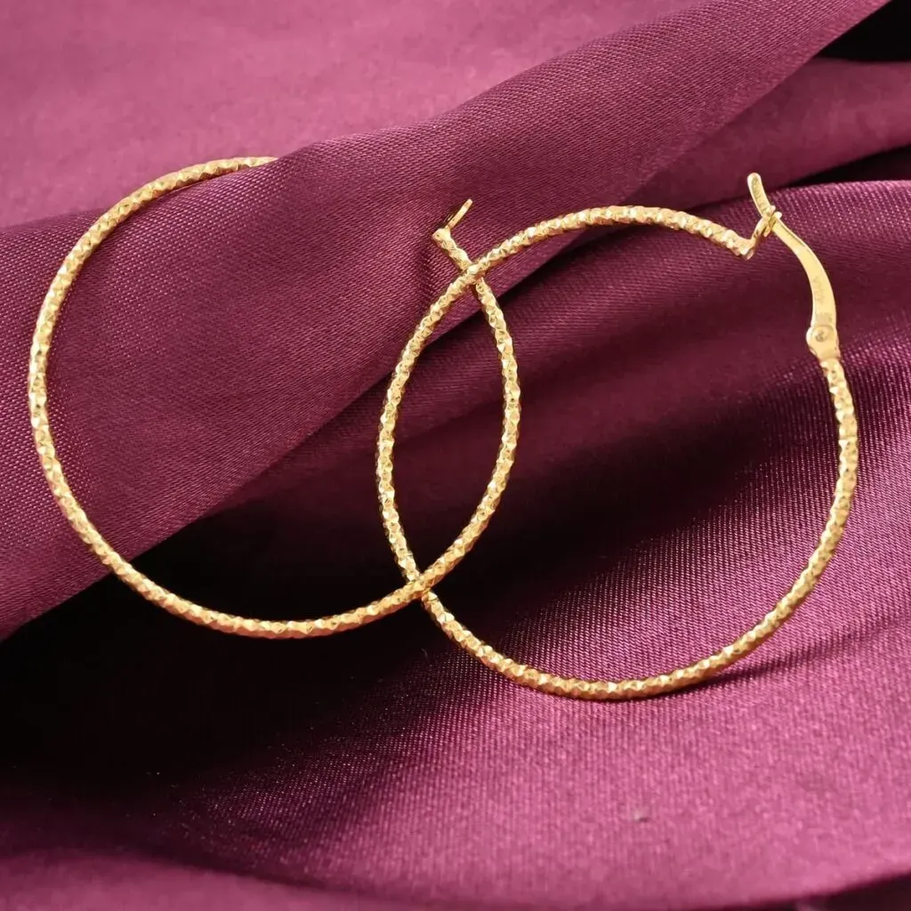 14K Yellow Gold Over Sterling Silver Hammered Texture Hoop Earrings 2.30 Grams