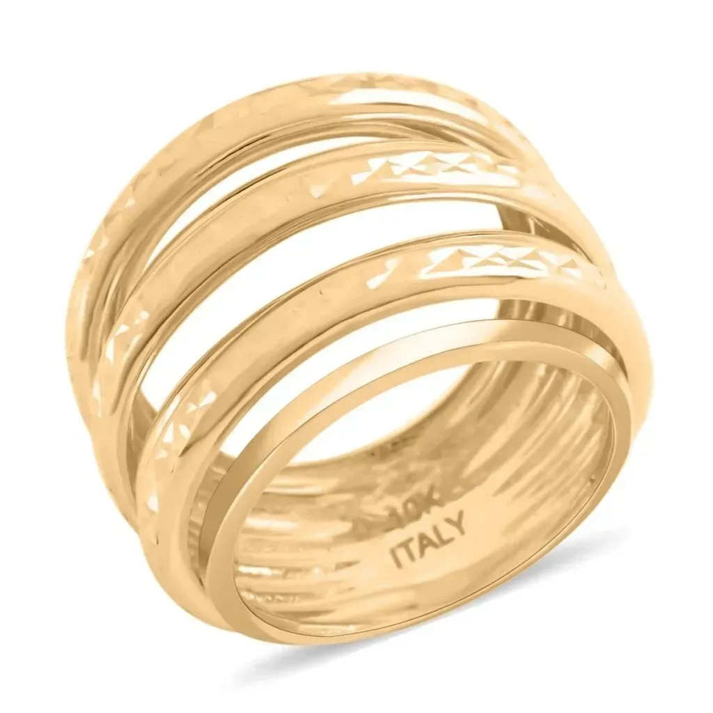 Anello Multifilo Ad Alta Lucidatura E Diamante Italian 10K Yellow Gold Diamond-Cut Multi Strand Ring 3.80 Grams
