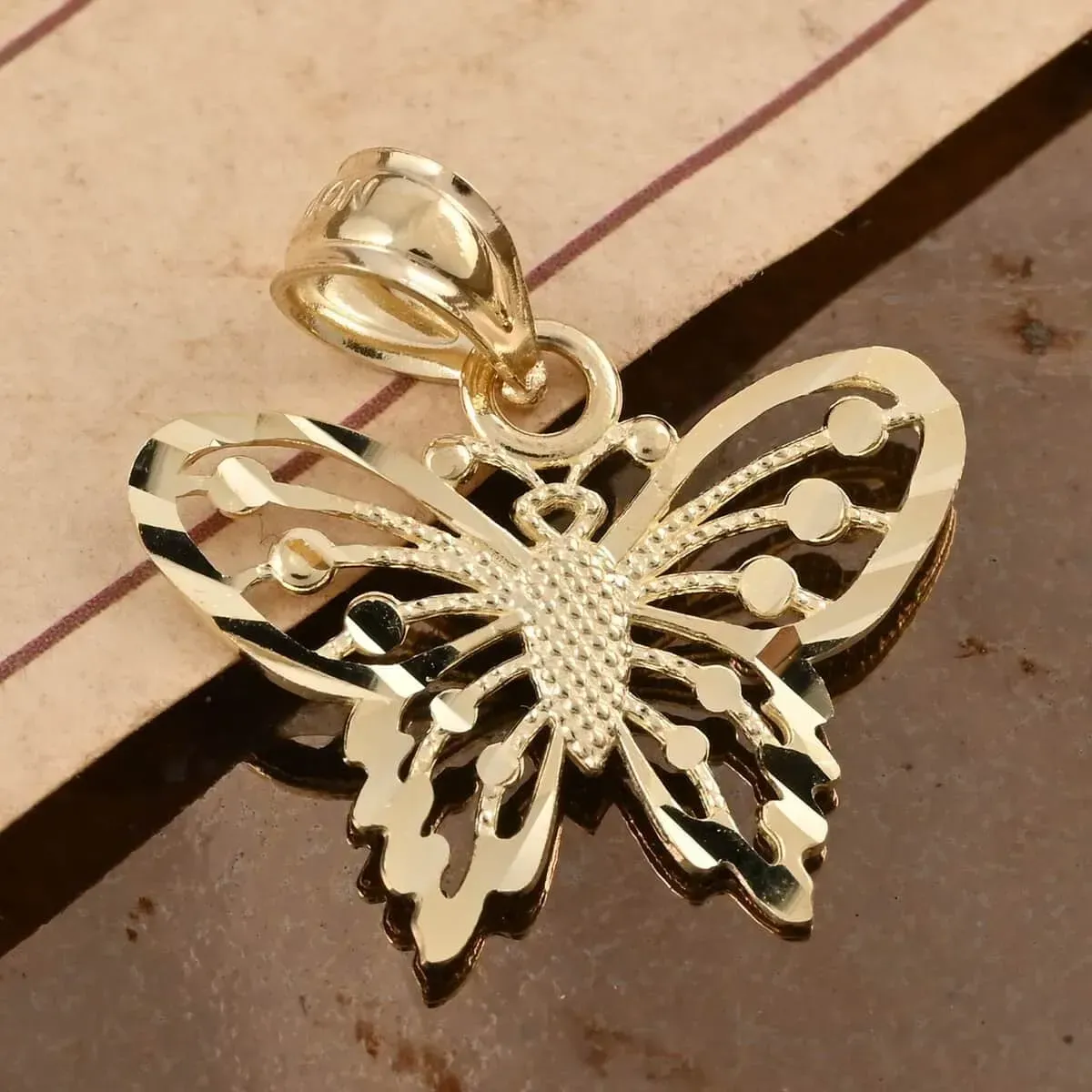 Made In America 10K Yellow Gold Diamond-cut Butterfly Pendant