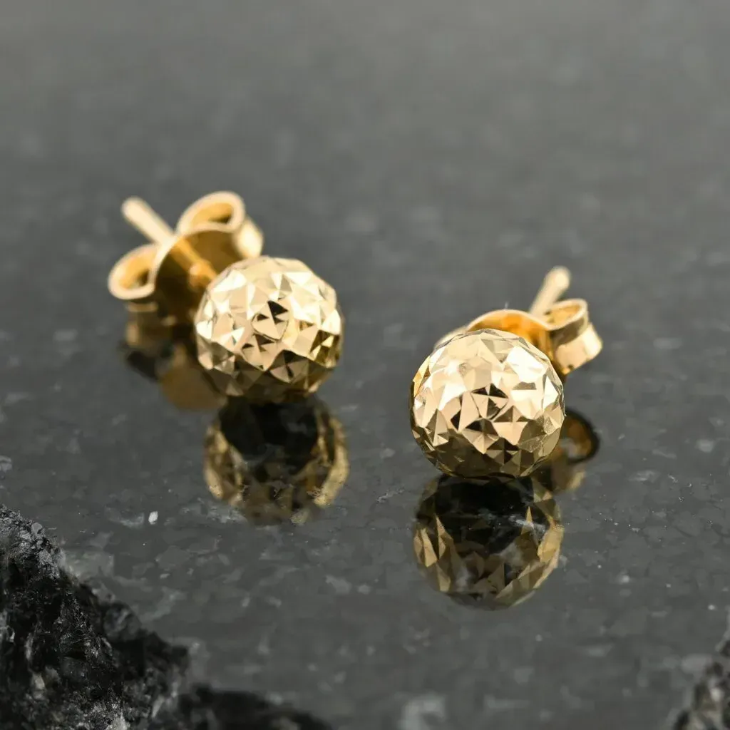 14K Yellow Gold 6mm Diamond Cut Ball Stud Earrings 0.95 Grams