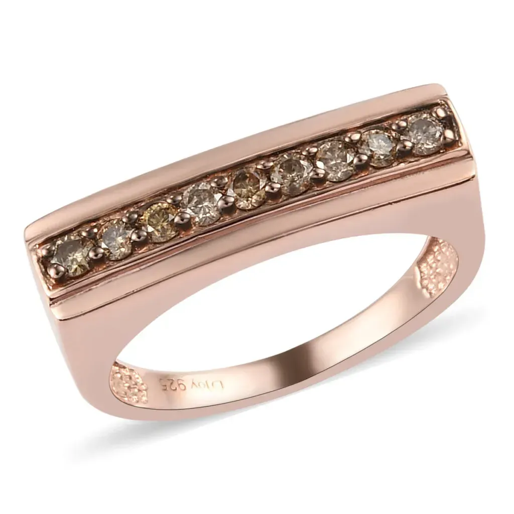 Natural Champagne Diamond Men's Ring in Vermeil Rose Gold Over Sterling Silver 0.50 ctw
