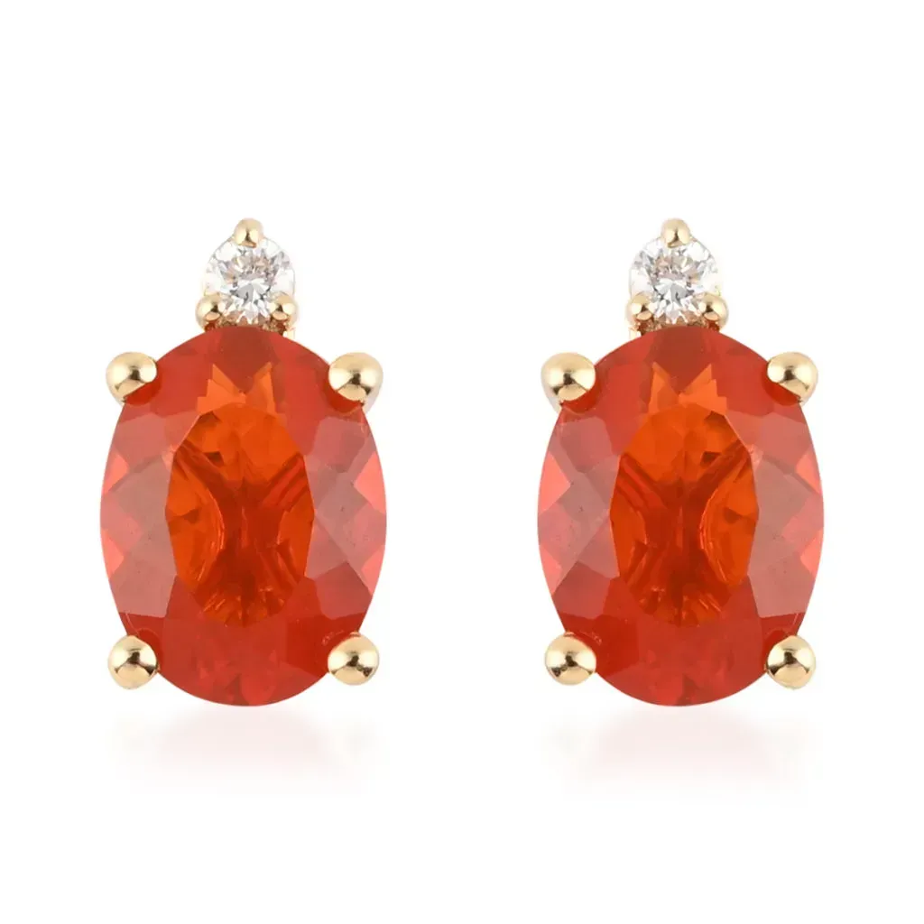 ILIANA 18K Yellow Gold AAA Salamanca Fire Opal and G-H SI Diamond Stud Earrings 1.50 ctw